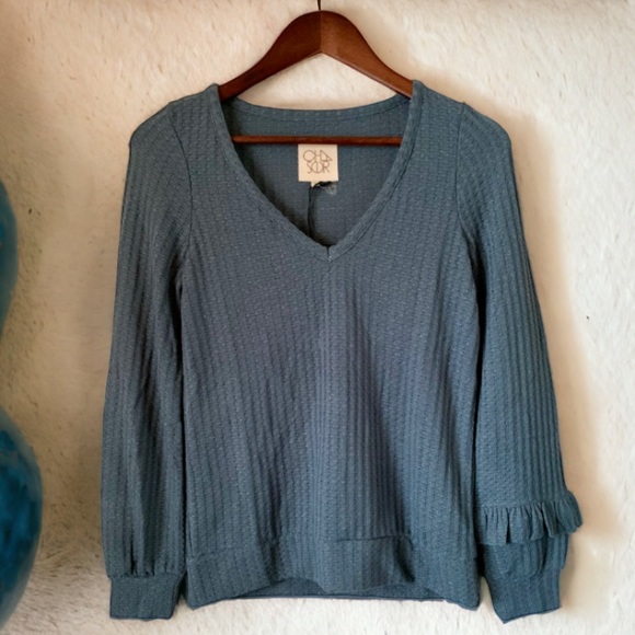 Chaser Waffle Knit Blue Sweater Size Medium - Picture 1 of 6